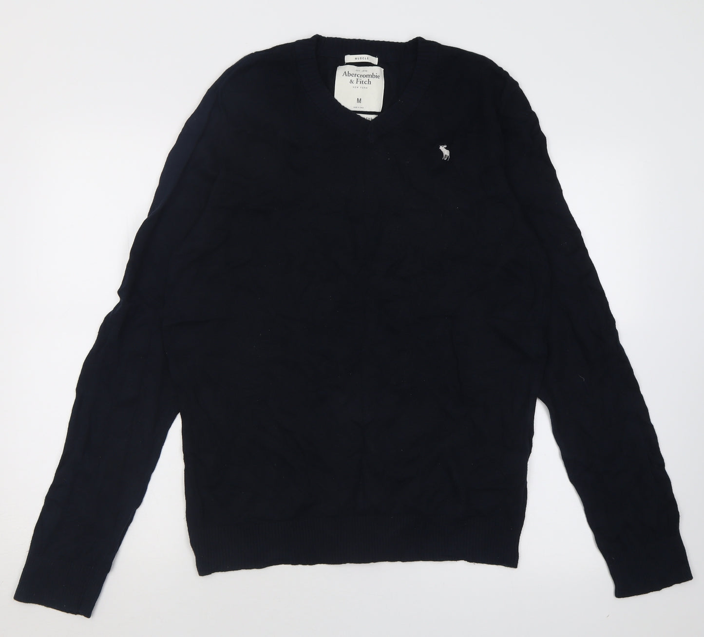 Abercrombie & Fitch Mens Black V-Neck  Cotton Pullover Jumper Size M