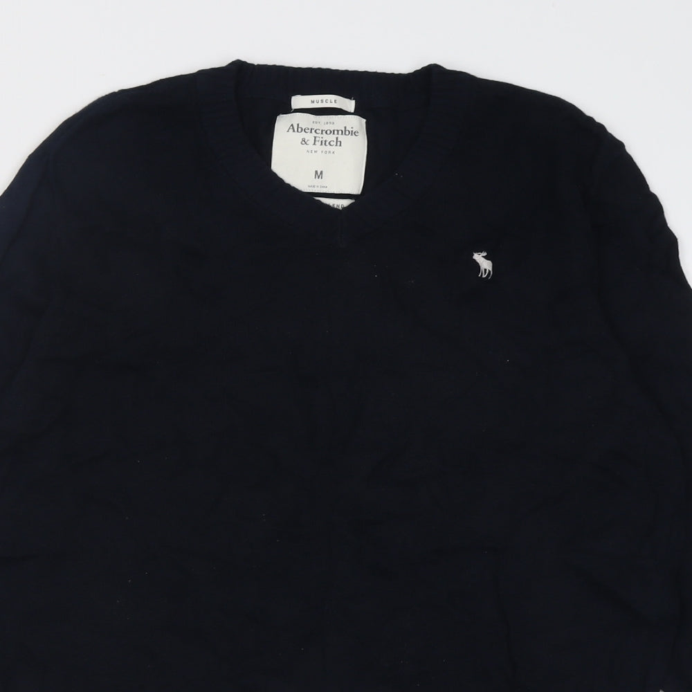 Abercrombie & Fitch Mens Black V-Neck  Cotton Pullover Jumper Size M