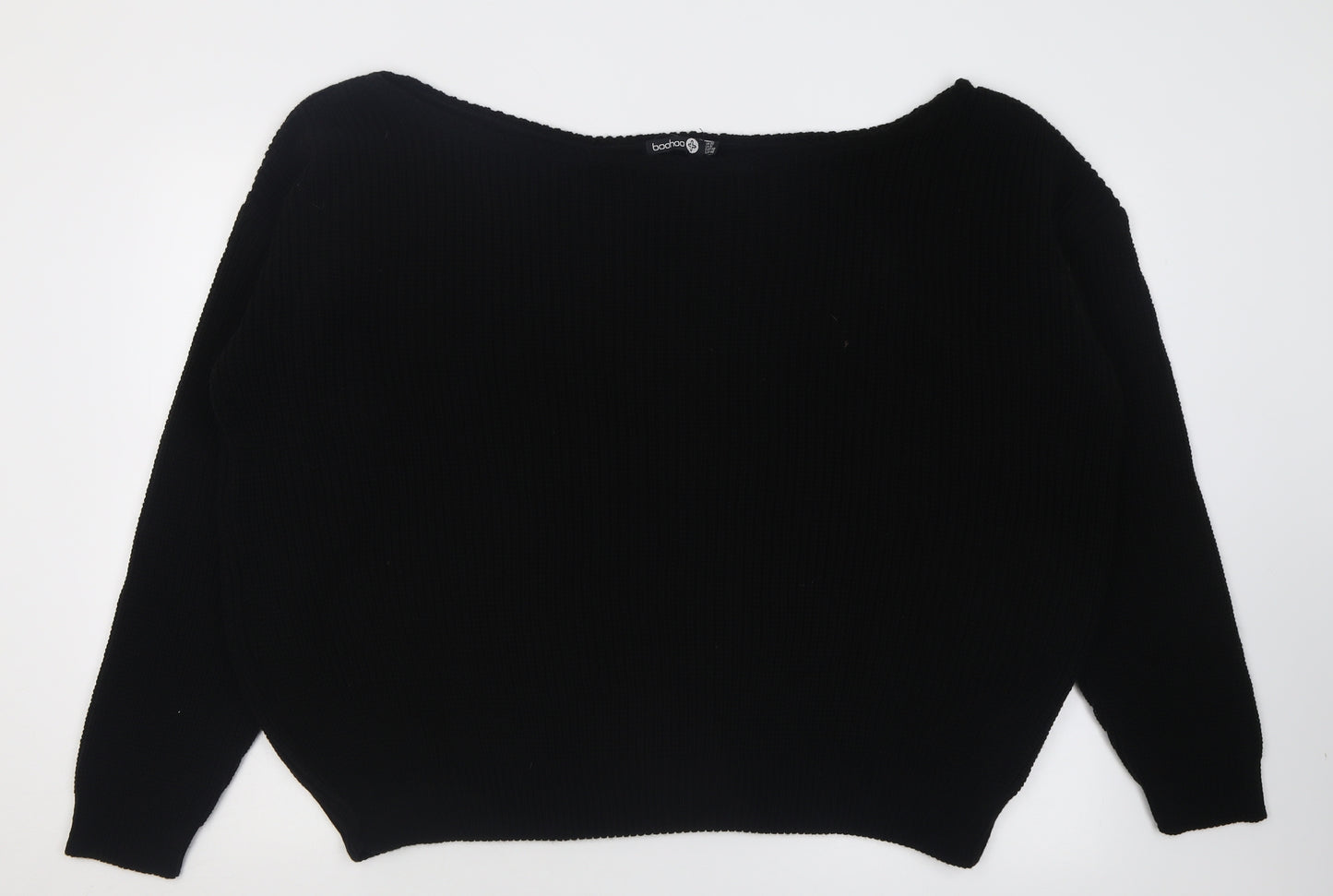 Boohoo Womens Black Boat Neck  Acrylic Pullover Jumper Size 20
