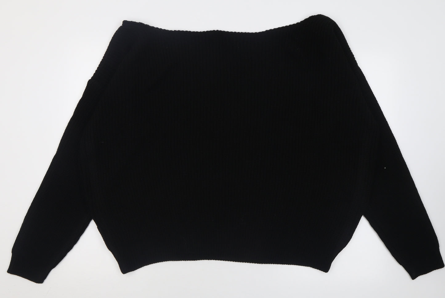 Boohoo Womens Black Boat Neck  Acrylic Pullover Jumper Size 20