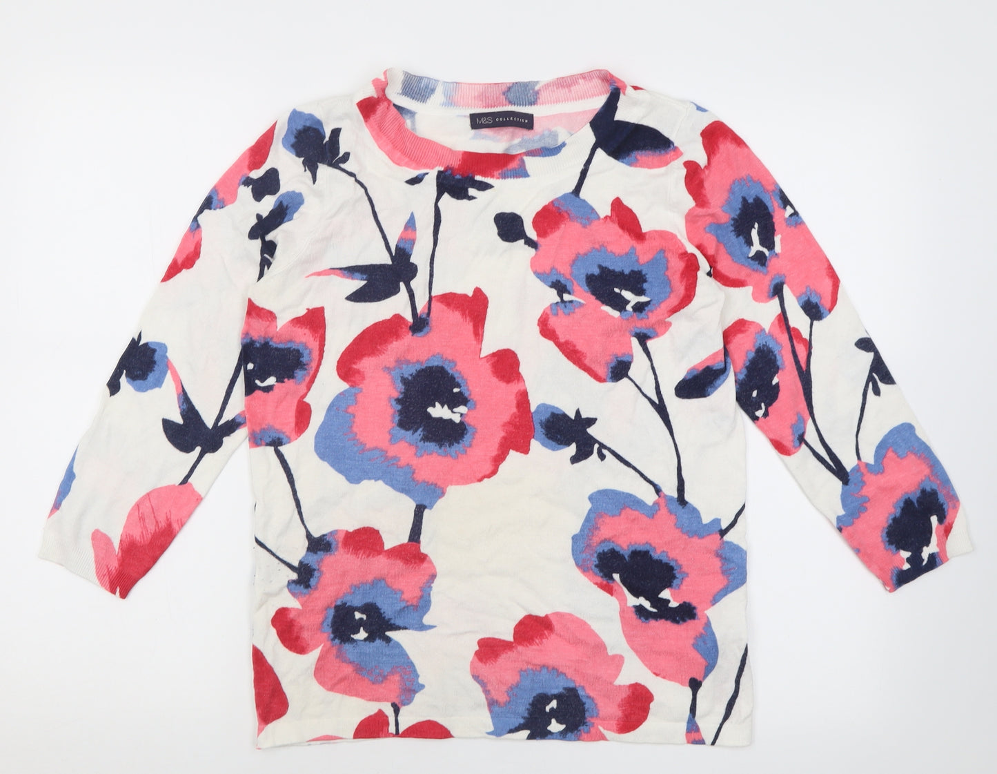 Marks and Spencer Womens Pink Crew Neck Floral Viscose Pullover Jumper Size 12
