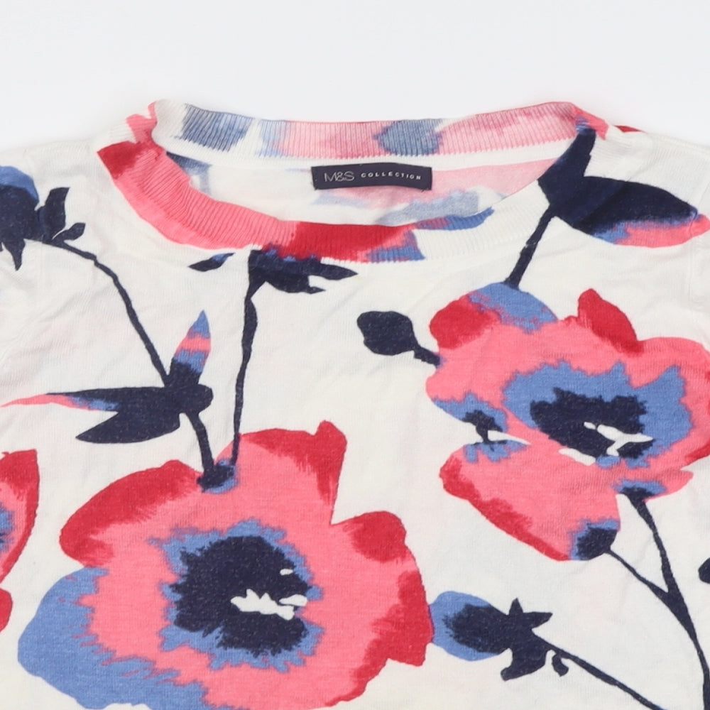 Marks and Spencer Womens Pink Crew Neck Floral Viscose Pullover Jumper Size 12