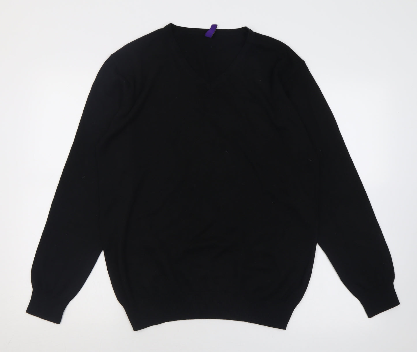 Henbury Mens Black V-Neck  Cotton Pullover Jumper Size M