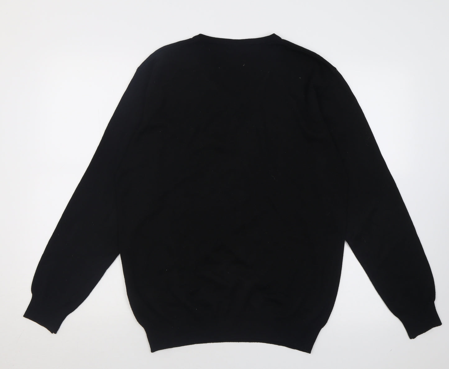Henbury Mens Black V-Neck  Cotton Pullover Jumper Size M