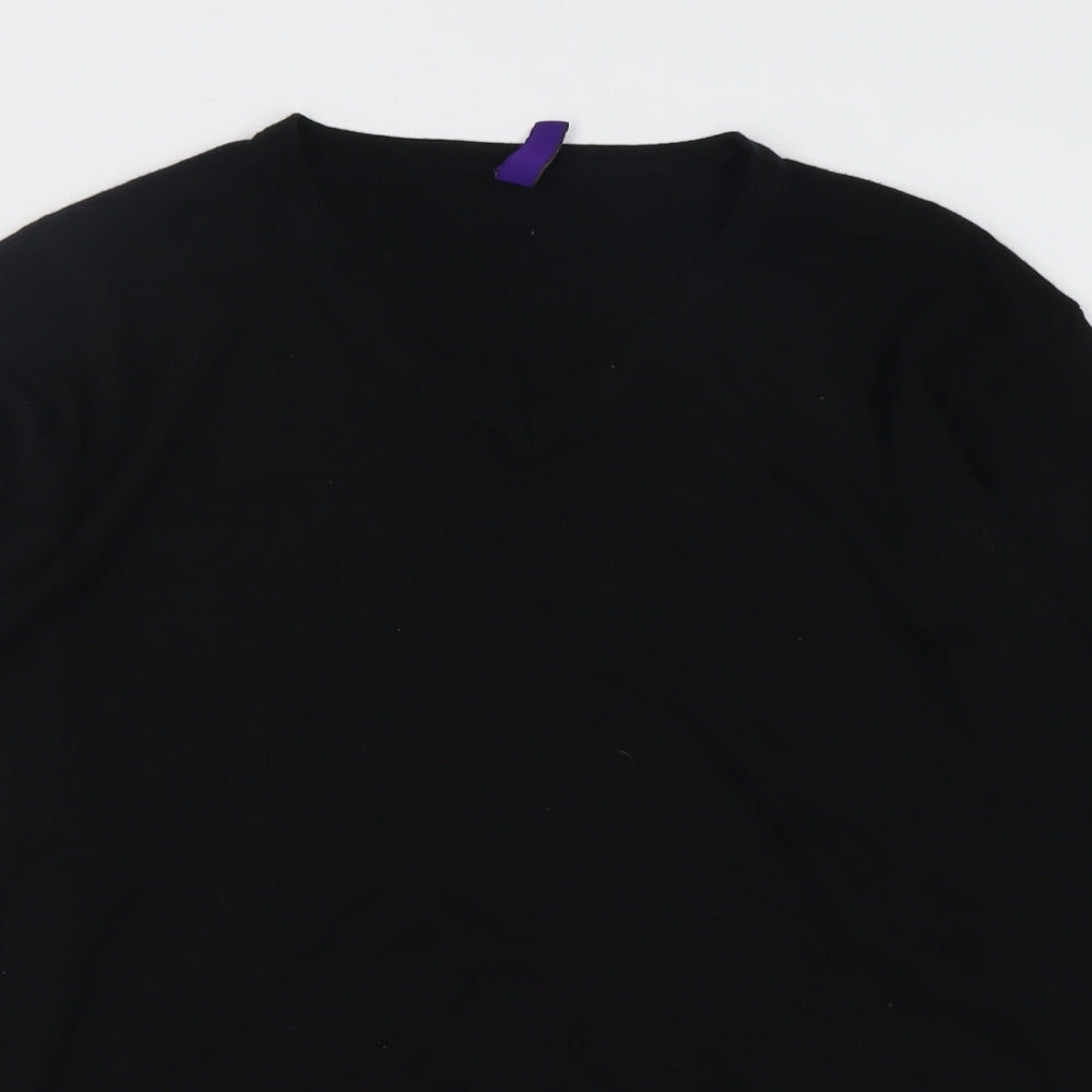 Henbury Mens Black V-Neck  Cotton Pullover Jumper Size M