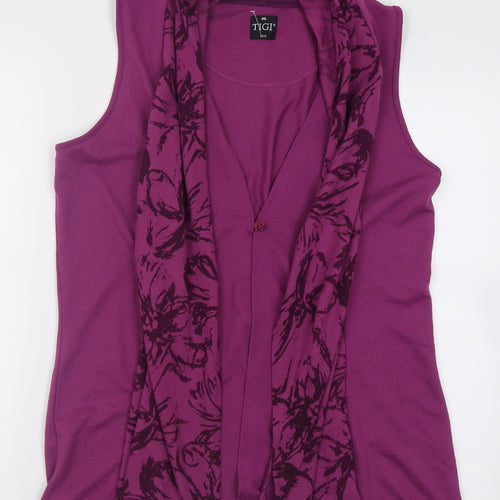 TIGI Womens Purple V-Neck Geometric Acrylic Cardigan Jumper Size 12