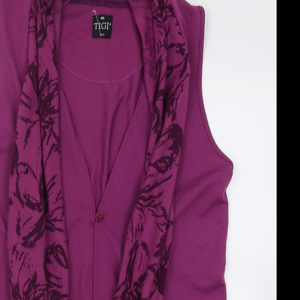 TIGI Womens Purple V-Neck Geometric Acrylic Cardigan Jumper Size 12