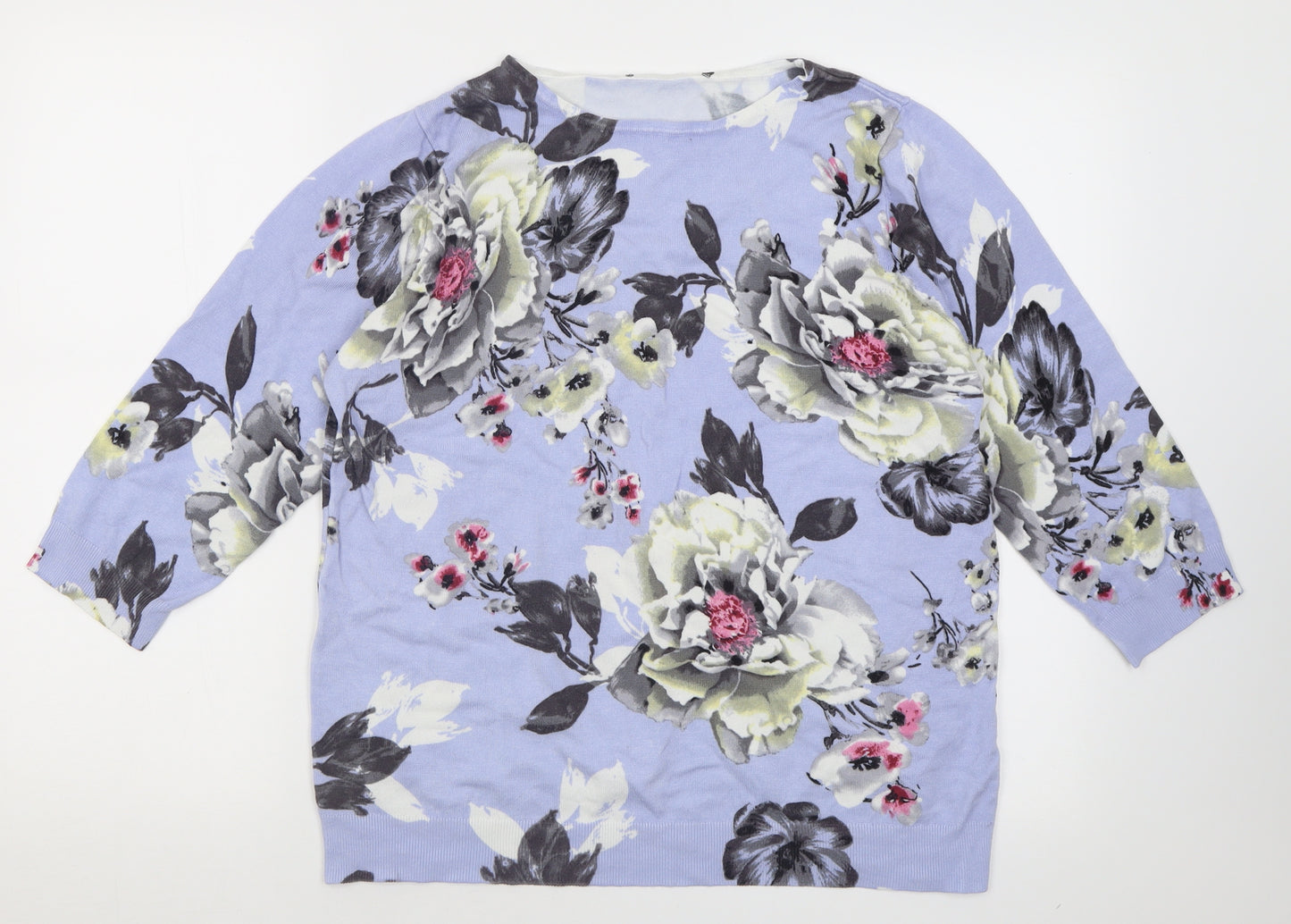 Preworn Womens Blue Crew Neck Floral Viscose Pullover Jumper Size 16