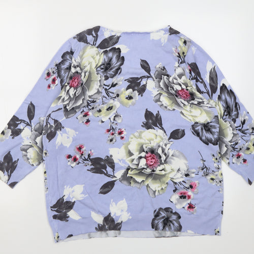 Preworn Womens Blue Crew Neck Floral Viscose Pullover Jumper Size 16