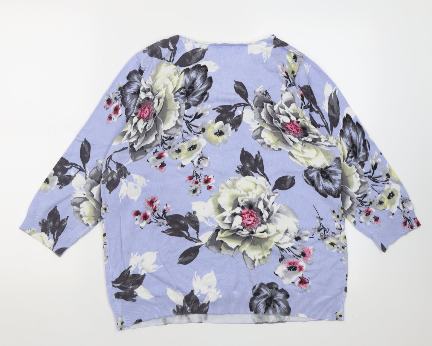 Preworn Womens Blue Crew Neck Floral Viscose Pullover Jumper Size 16