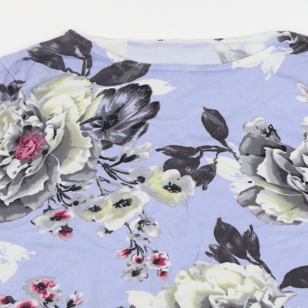 Preworn Womens Blue Crew Neck Floral Viscose Pullover Jumper Size 16
