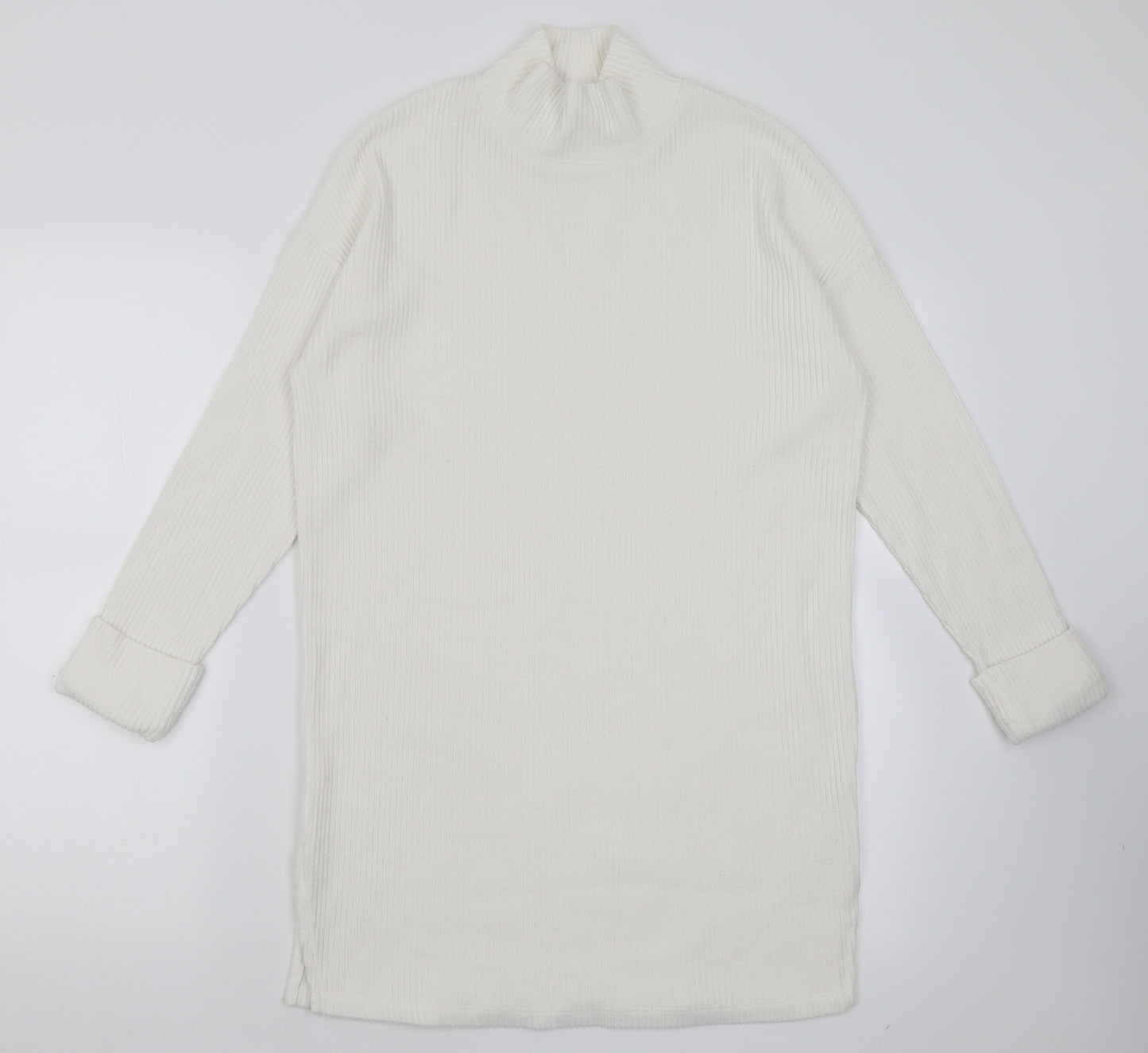 F&F Womens White  Polyester Jumper Dress  Size 10  High Neck Pullover