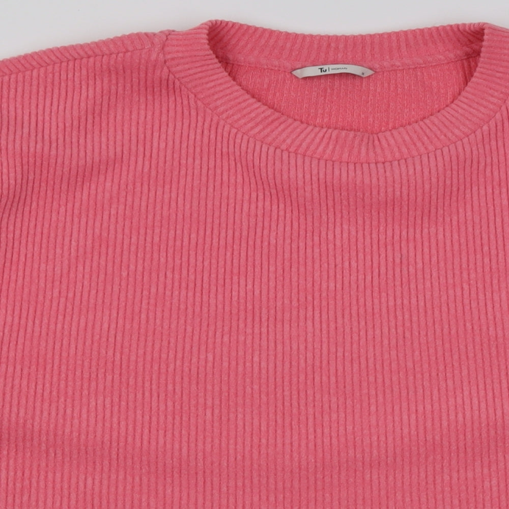 TU Womens Pink Crew Neck  Polyester Pullover Jumper Size 26