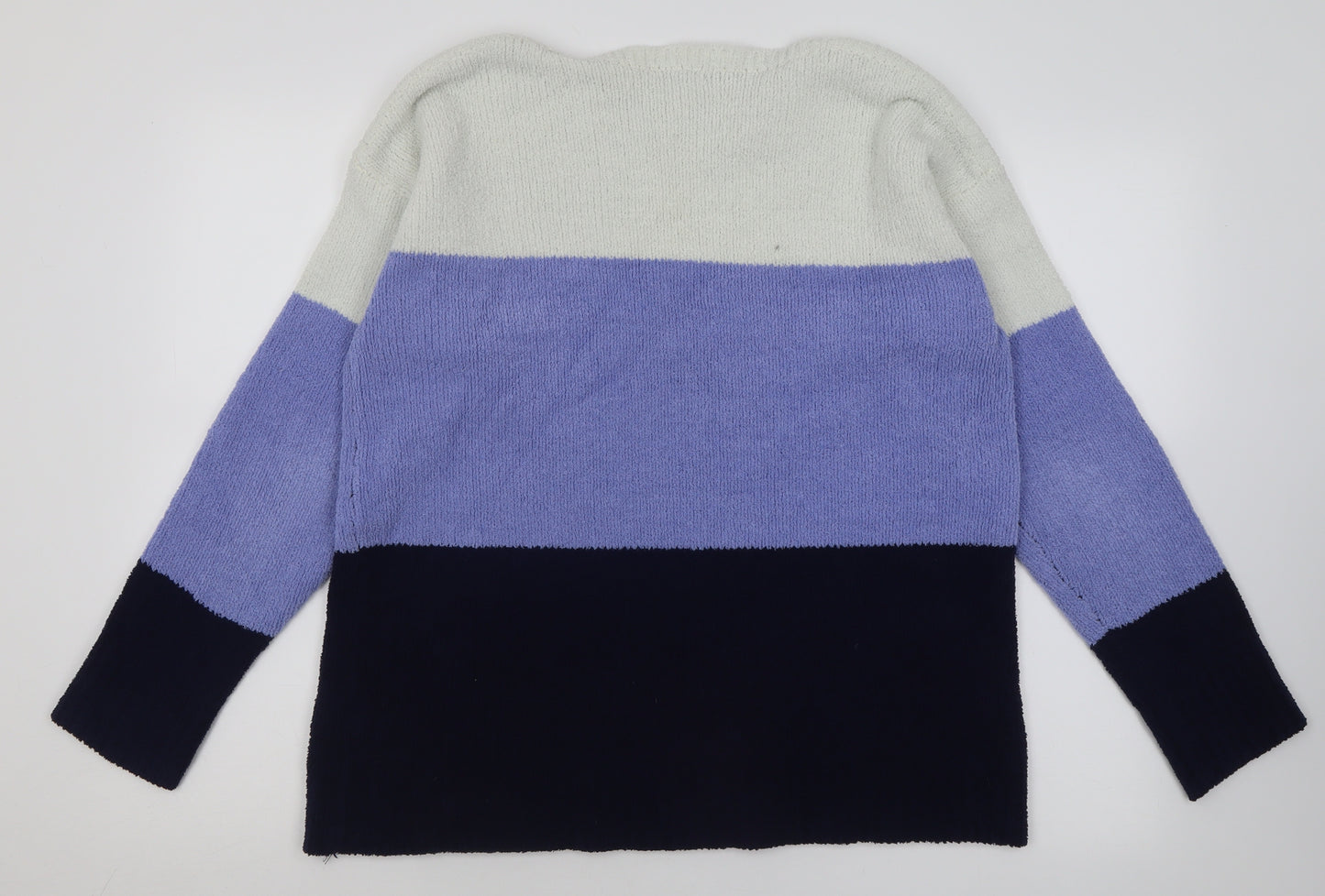 M&Co Womens Blue Crew Neck Striped Polyester Pullover Jumper Size 16