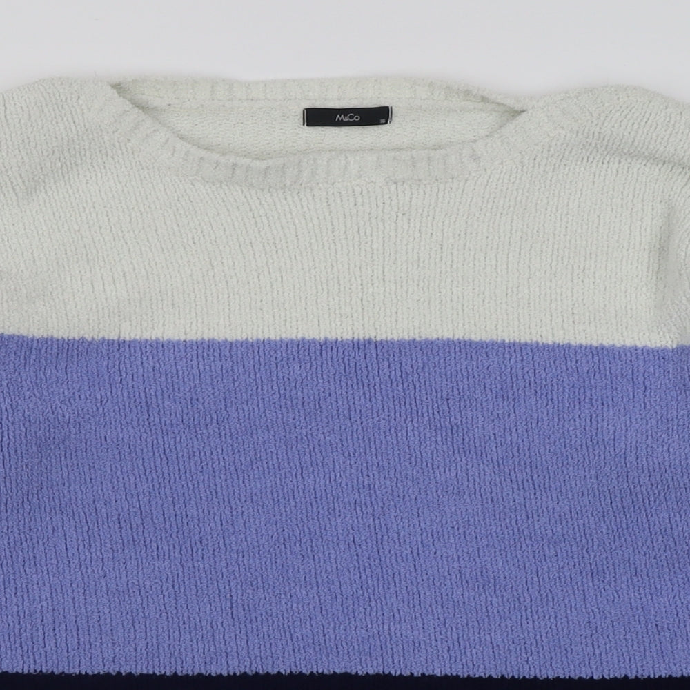 M&Co Womens Blue Crew Neck Striped Polyester Pullover Jumper Size 16