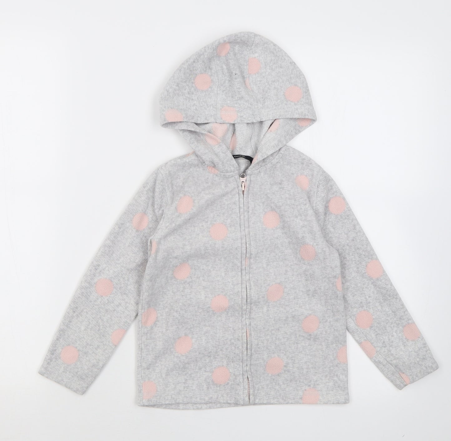 George Girls Grey Polka Dot Polyester Full Zip Hoodie Size 4-5 Years  Zip - Star Pattern