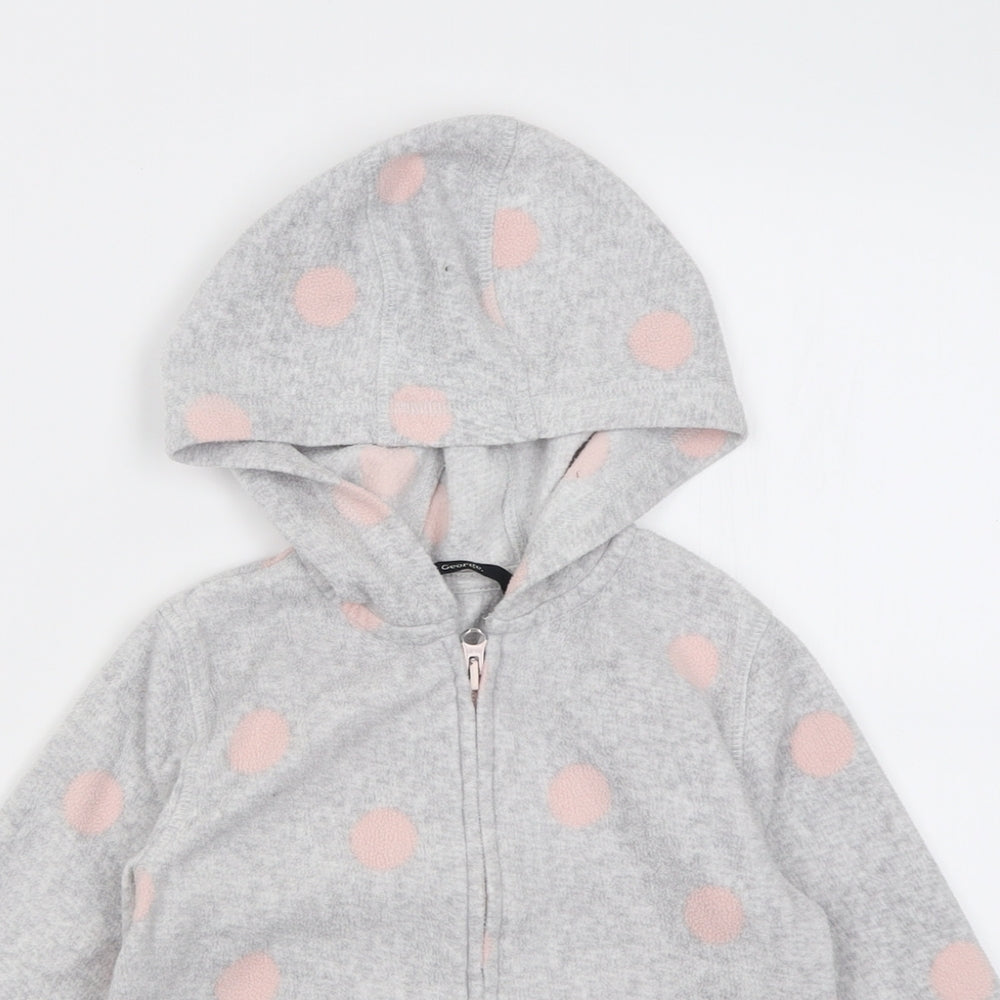 George Girls Grey Polka Dot Polyester Full Zip Hoodie Size 4-5 Years  Zip - Star Pattern