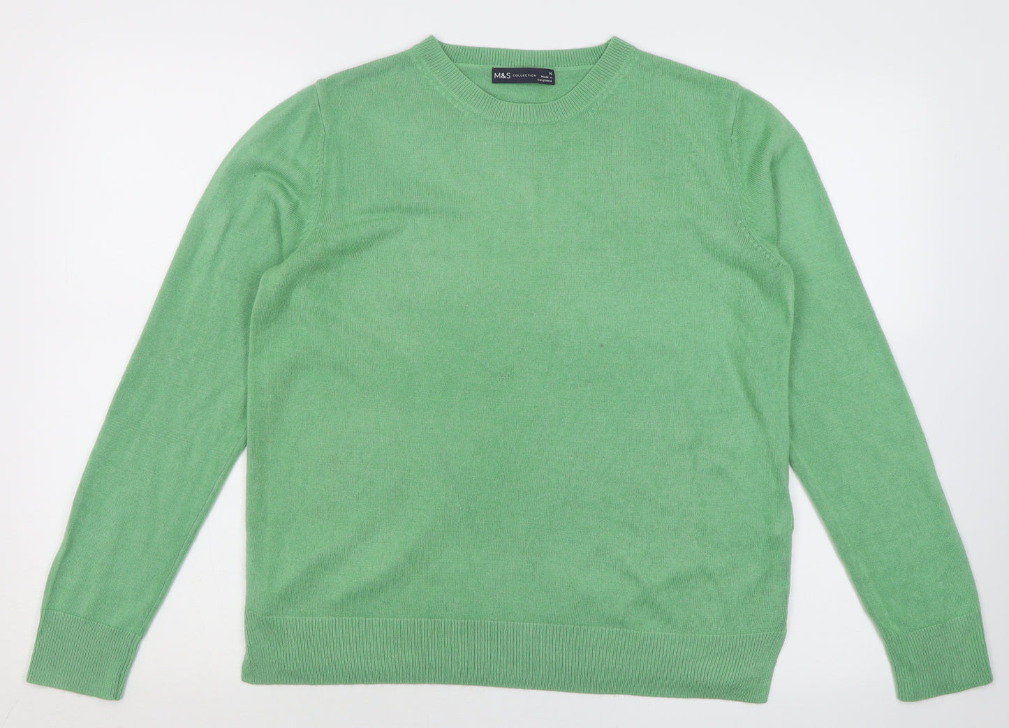 Marks and Spencer Womens Green Crew Neck  Acrylic Pullover Jumper Size 14