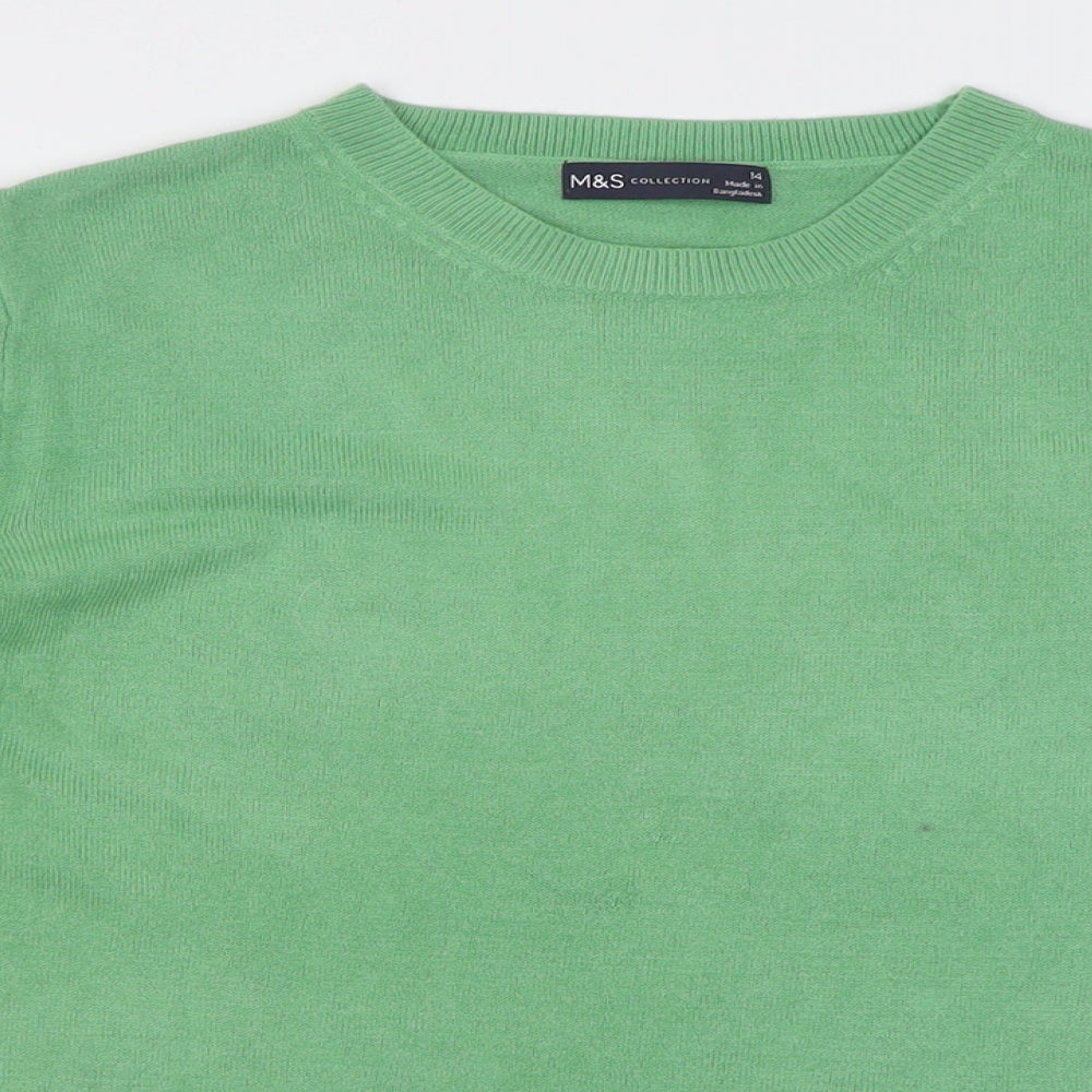 Marks and Spencer Womens Green Crew Neck  Acrylic Pullover Jumper Size 14
