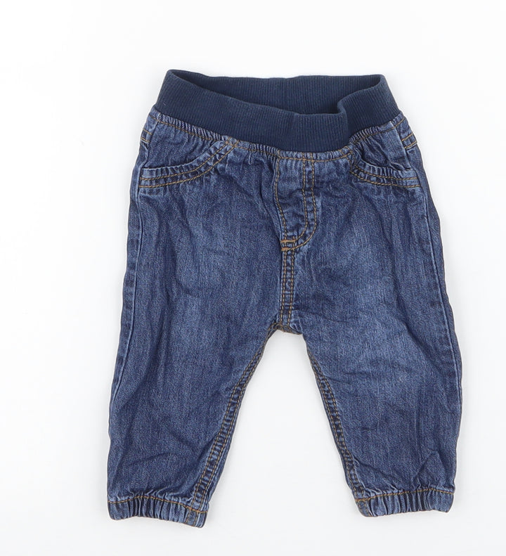 F&F Boys Blue Cotton Jogger Jeans Size 3-6 Months Pullover