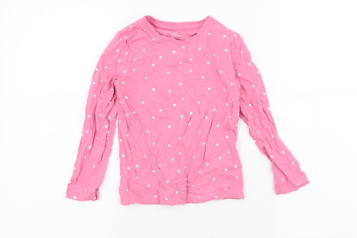 John Lewis Girls Pink Spotted 100% Cotton Jersey T-Shirt Size 5 Years Round Neck Pullover - Hearts