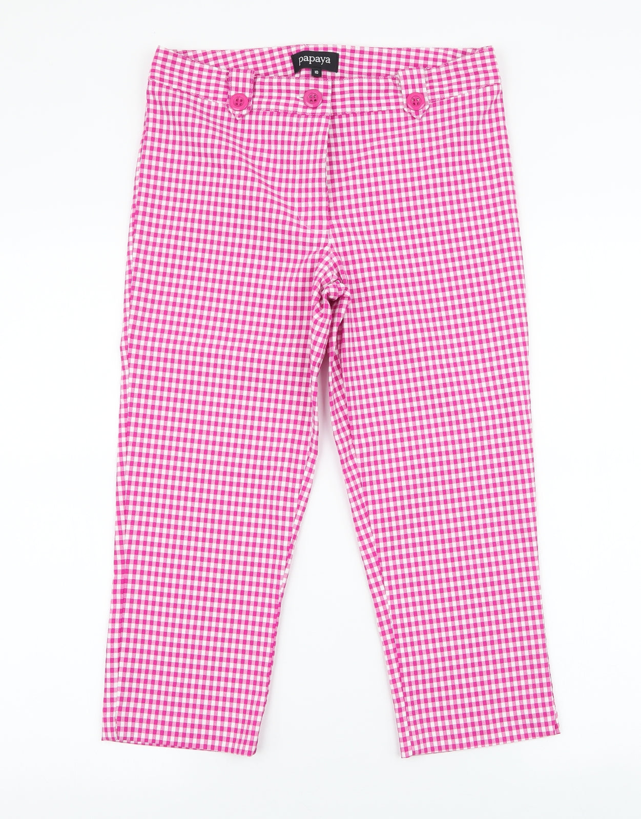 Papaya Womens Pink Plaid Polyester Capri Trousers Size 10 L20 in Regular Zip