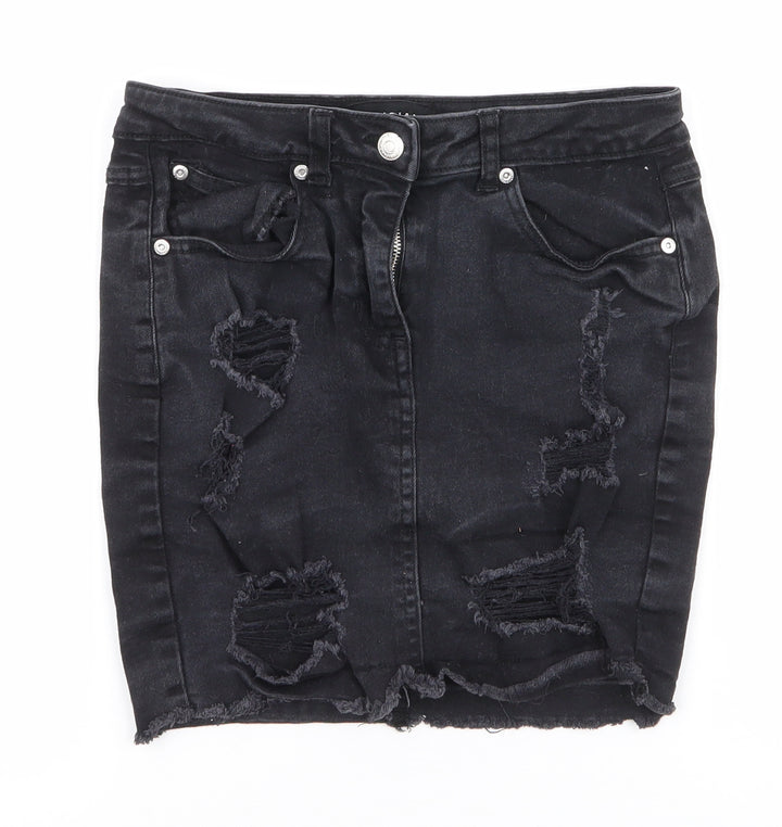Parisian Womens Black Cotton Mini Skirt Size 8 Zip - Distressed