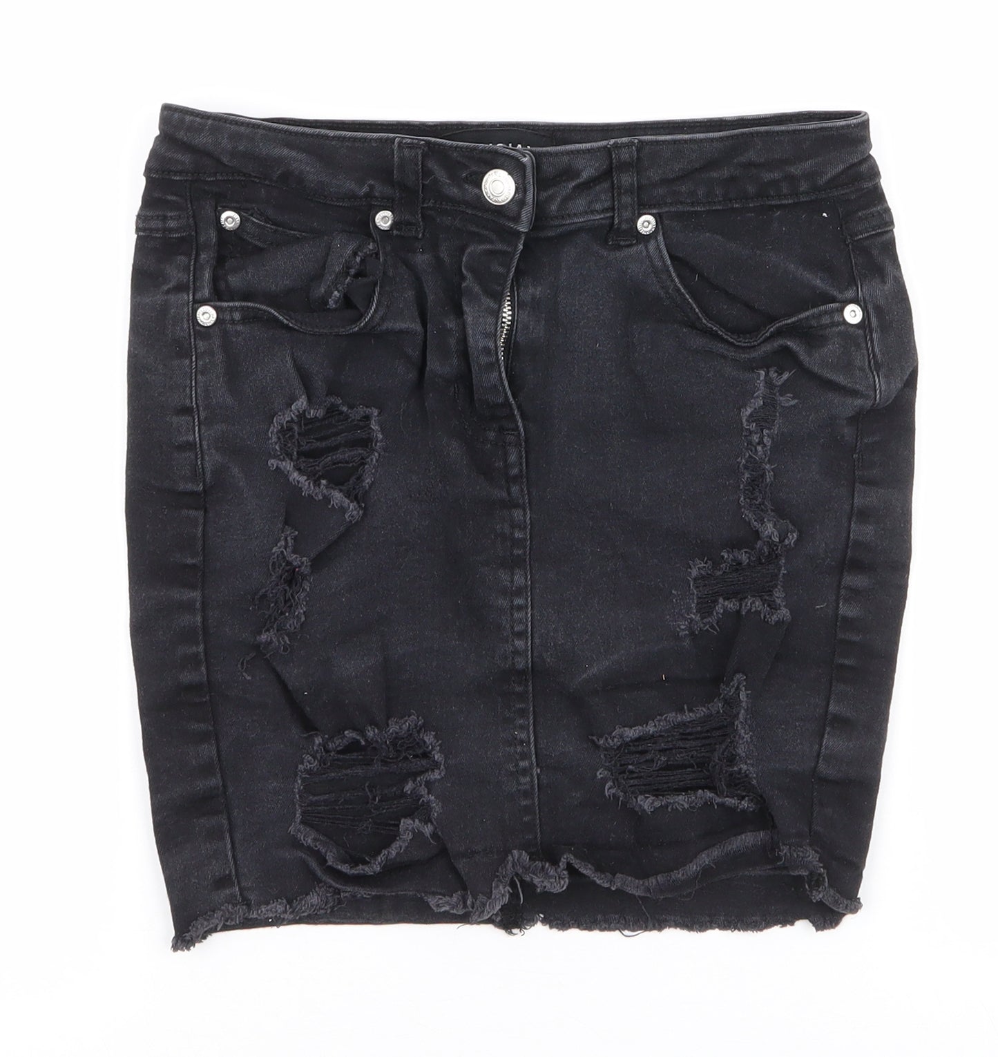 Parisian Womens Black  Cotton Mini Skirt Size 8   Zip - Distressed