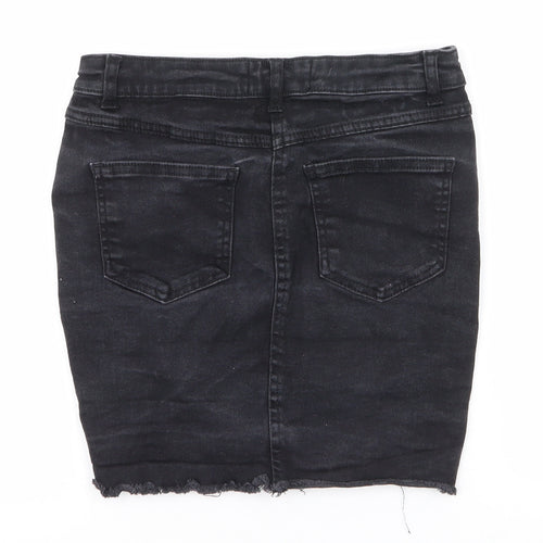 Parisian Womens Black  Cotton Mini Skirt Size 8   Zip - Distressed