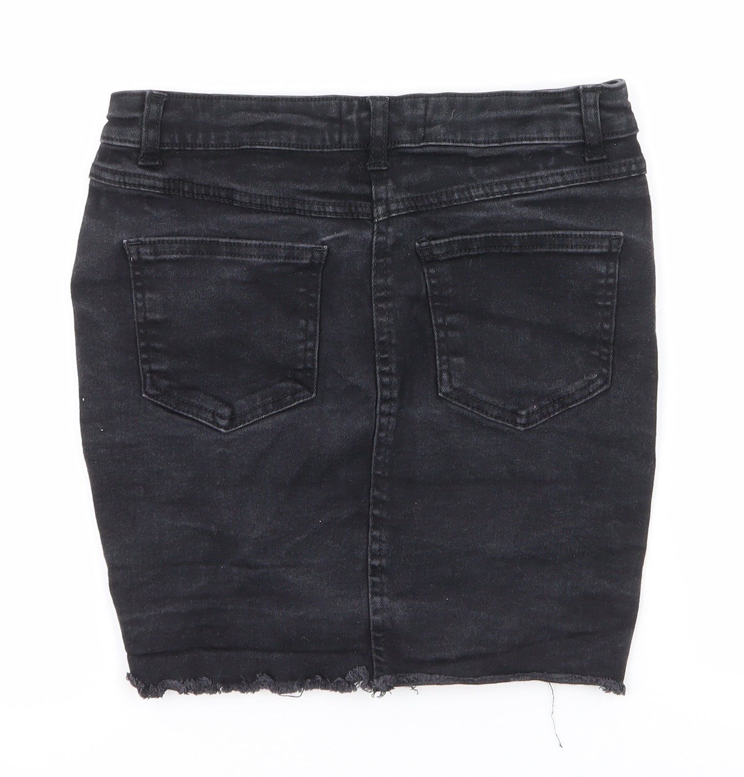 Parisian Womens Black  Cotton Mini Skirt Size 8   Zip - Distressed