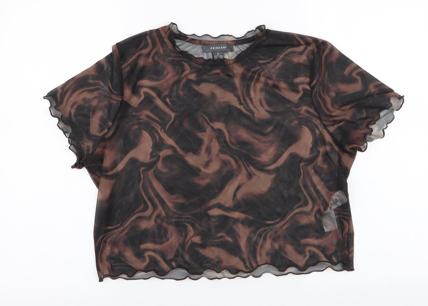 Primark Womens Brown Animal Print Polyester Basic T-Shirt Size XL Round Neck