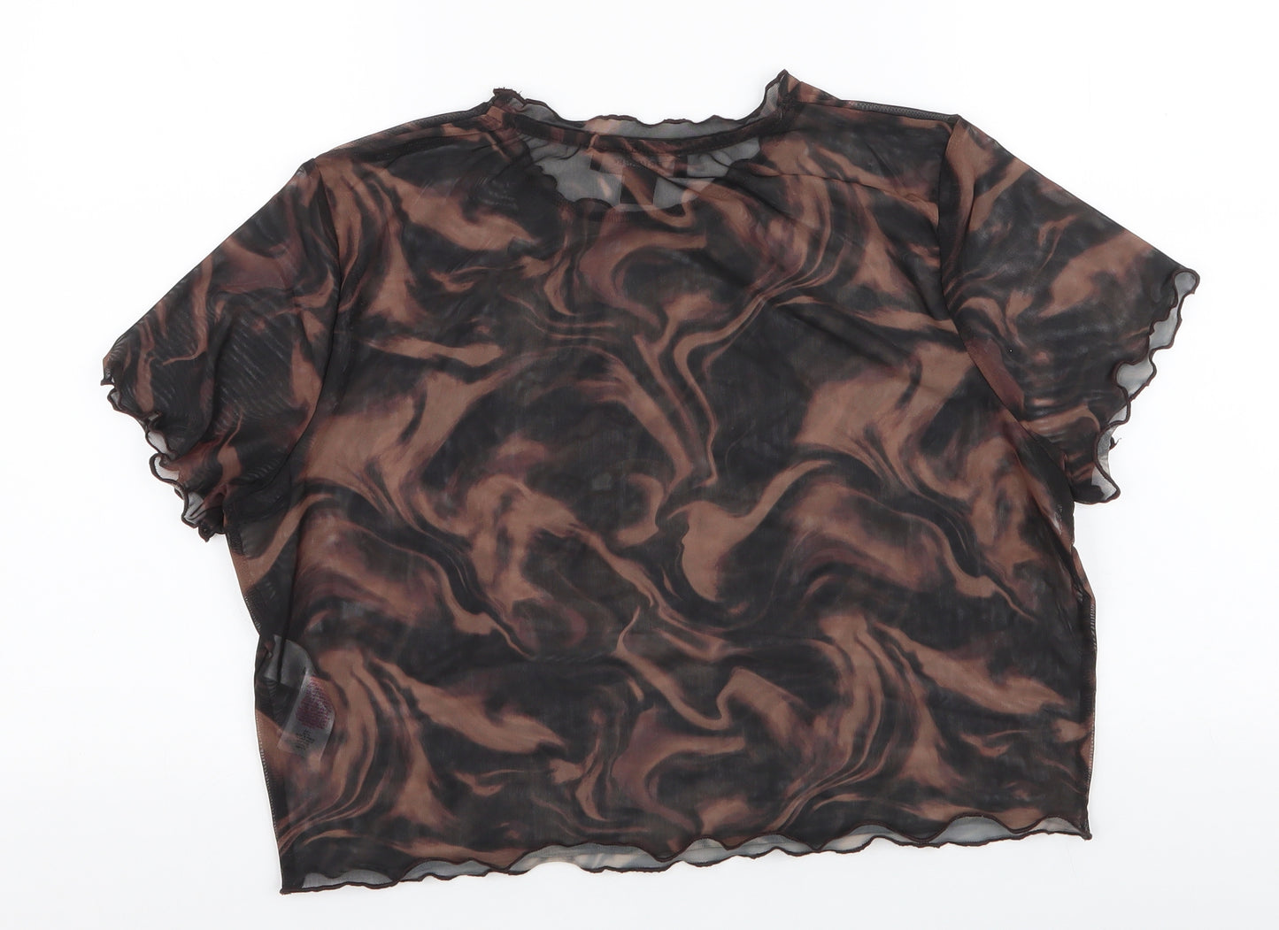 Primark Womens Brown Animal Print Polyester Basic T-Shirt Size XL Round Neck