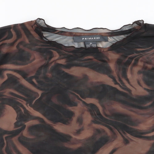 Primark Womens Brown Animal Print Polyester Basic T-Shirt Size XL Round Neck