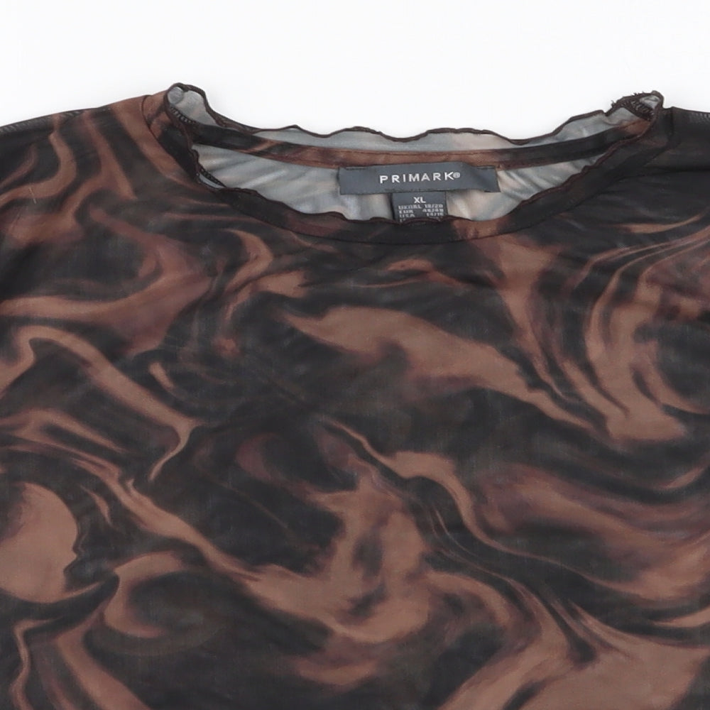 Primark Womens Brown Animal Print Polyester Basic T-Shirt Size XL Round Neck