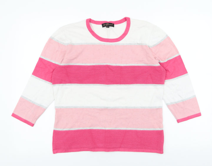 Mindflower Womens Pink Round Neck Striped Viscose Pullover Jumper Size M