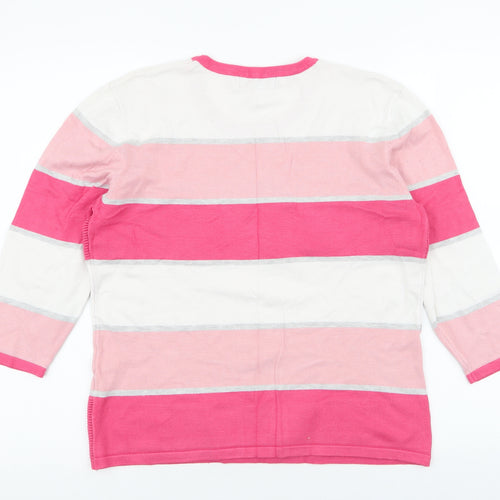 Mindflower Womens Pink Round Neck Striped Viscose Pullover Jumper Size M