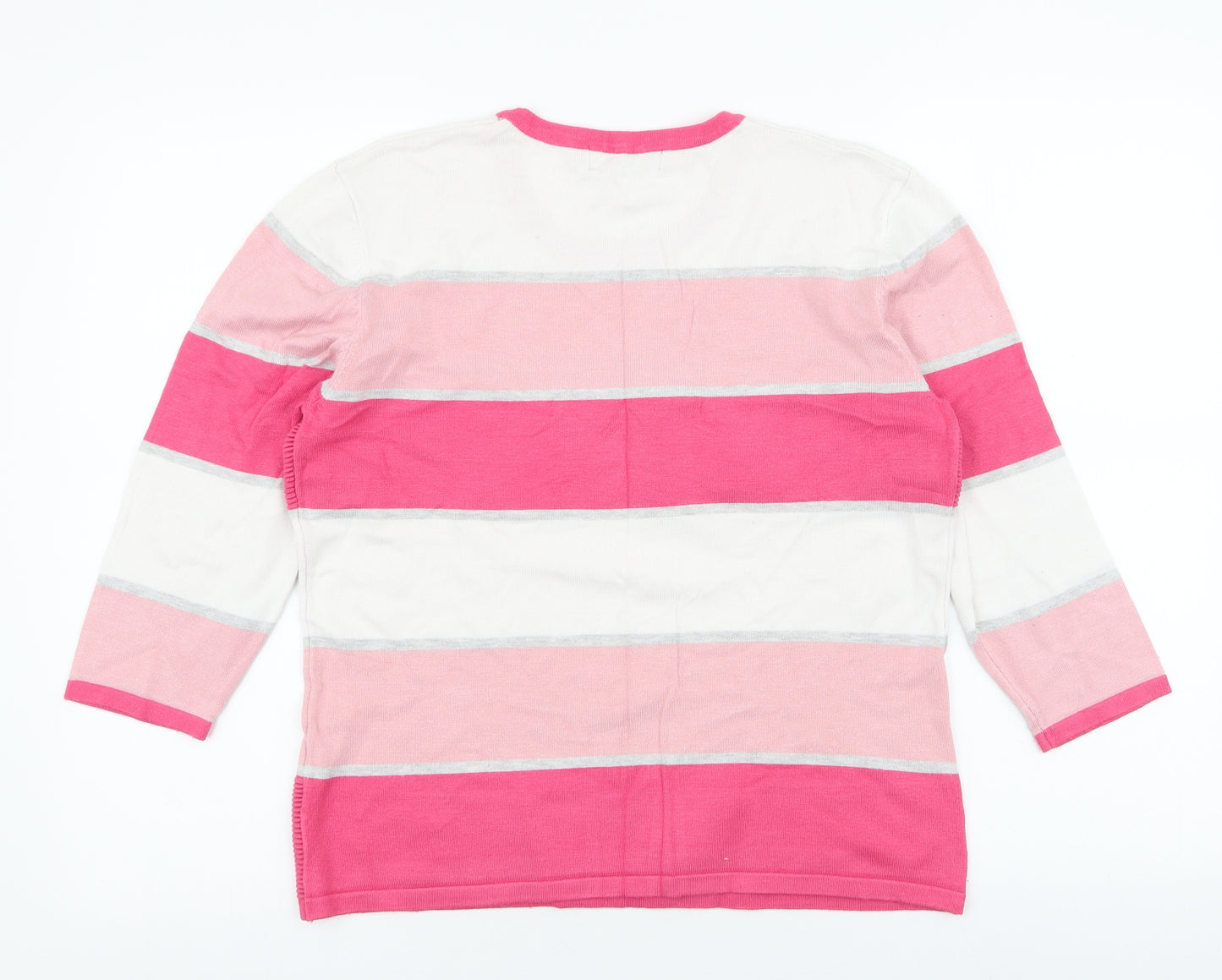 Mindflower Womens Pink Round Neck Striped Viscose Pullover Jumper Size M