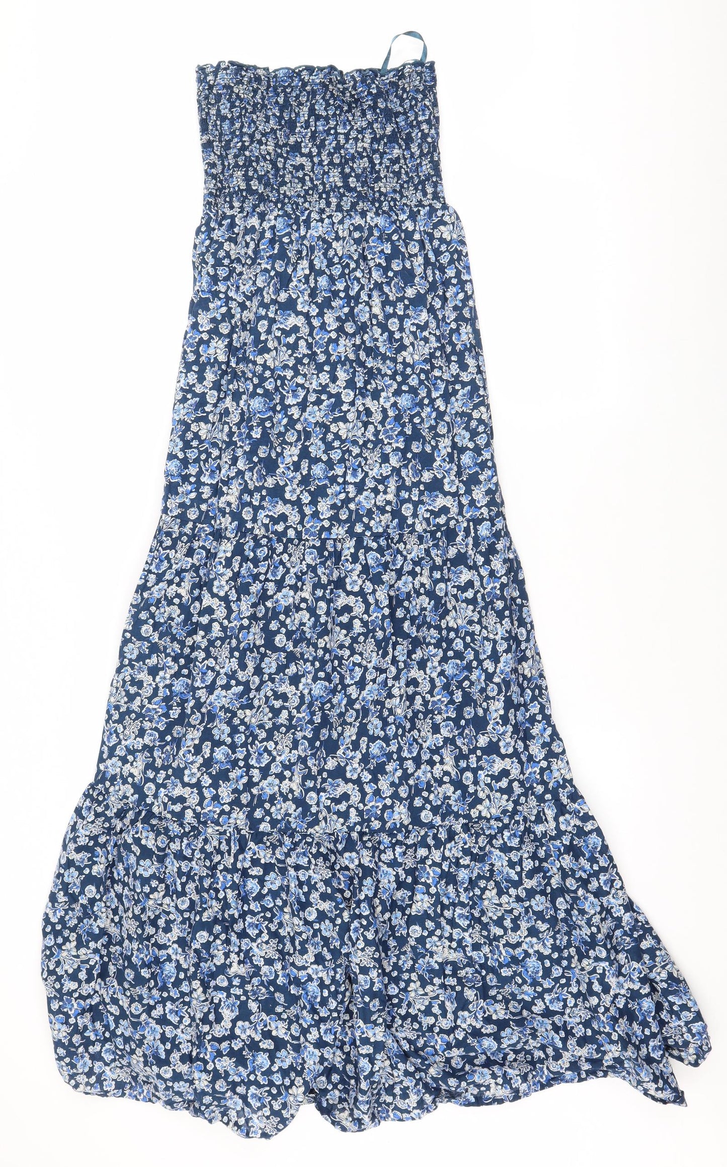 Oasis Womens Blue Floral 100% Cotton Maxi  Size 10  Off the Shoulder Pullover