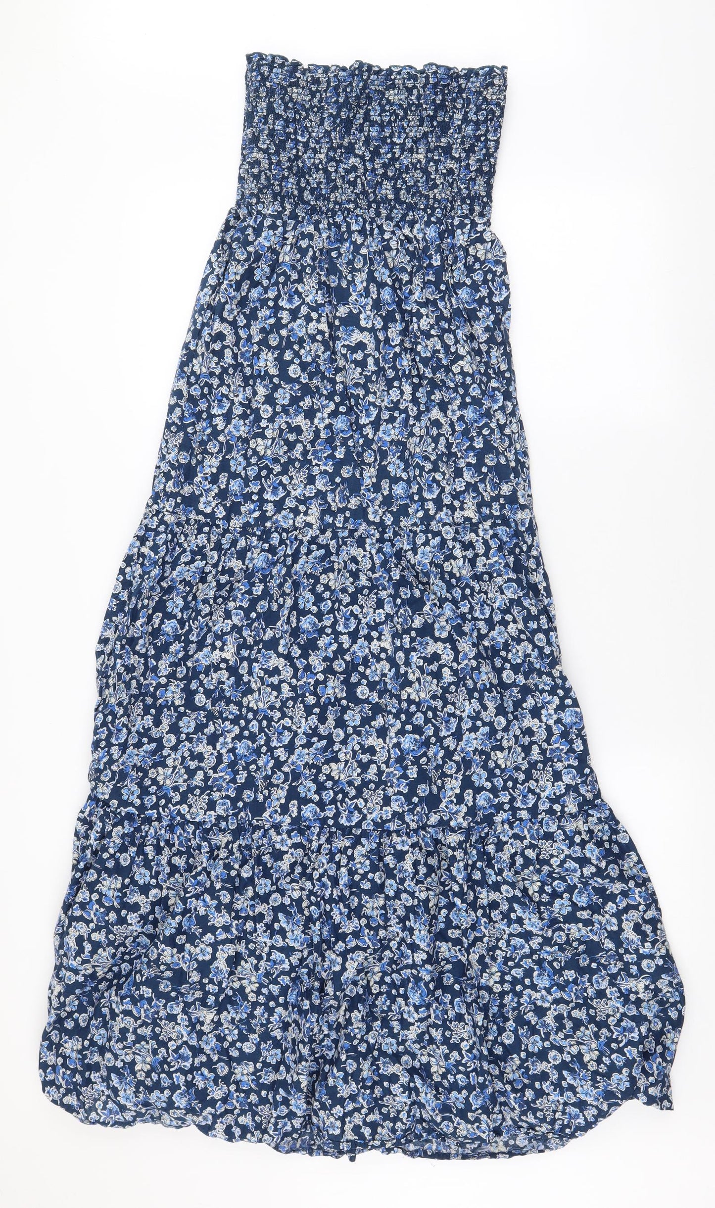 Oasis Womens Blue Floral 100% Cotton Maxi  Size 10  Off the Shoulder Pullover