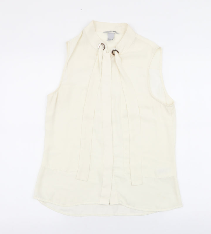 H&M Womens Ivory Polyester Basic Blouse Size 8 Round Neck