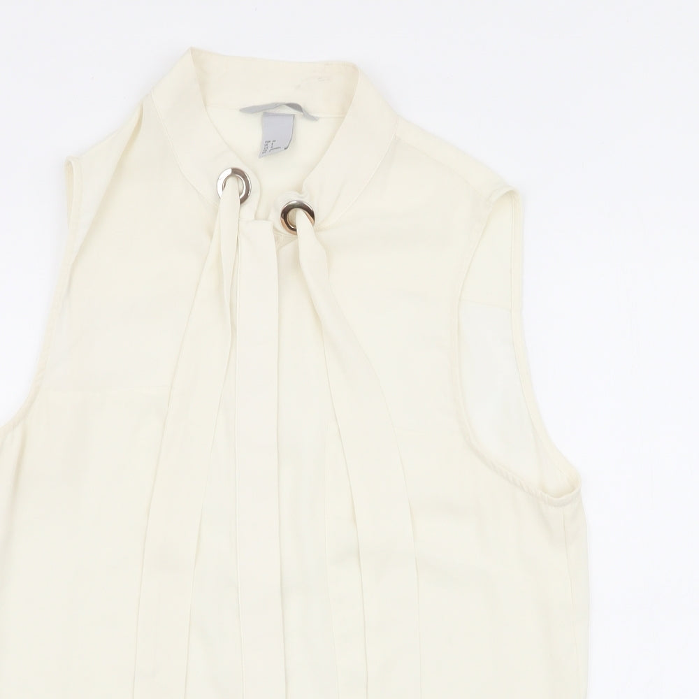 H&M Womens Ivory  Polyester Basic Blouse Size 8 Round Neck
