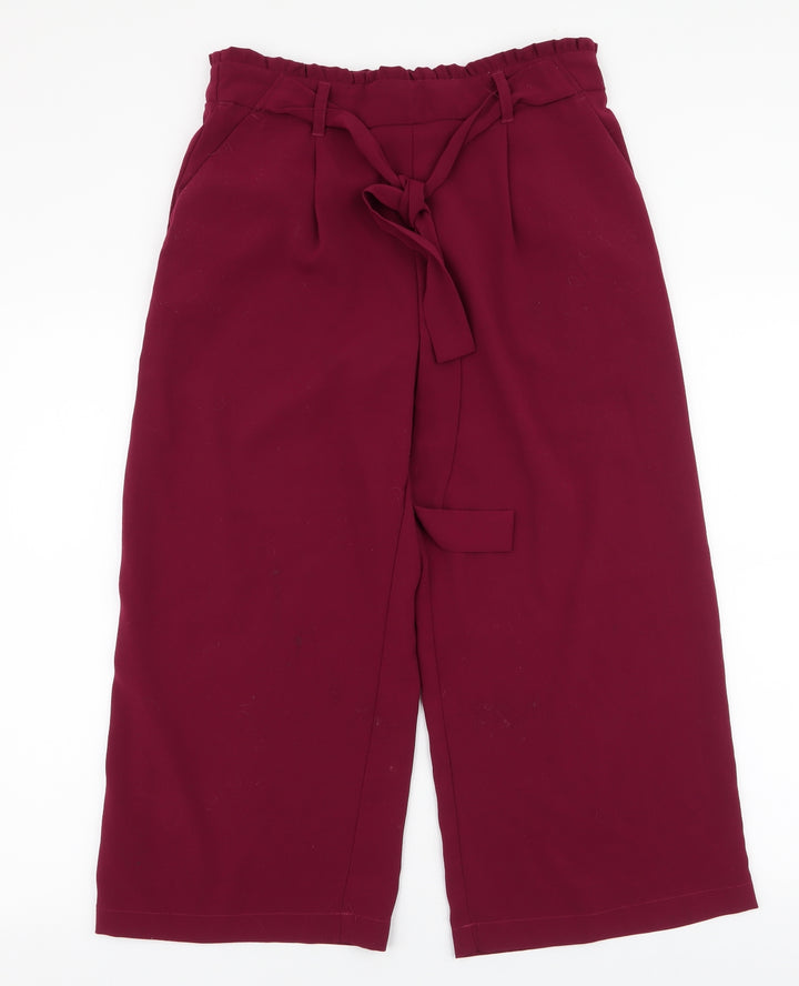 New Look Womens Purple  Polyester Cropped Trousers Size 10 L22 in Regular Tie
