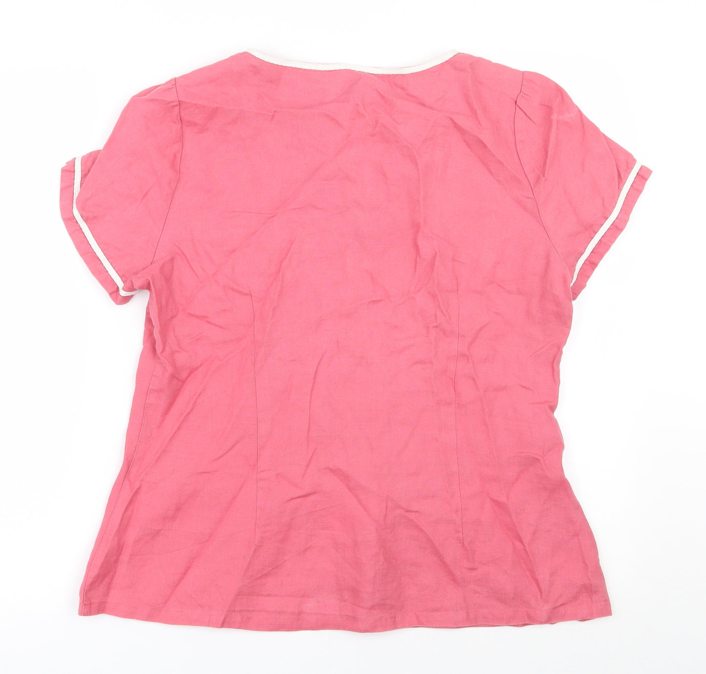 Sara Isabella Womens Pink  Linen Basic Blouse Size L V-Neck