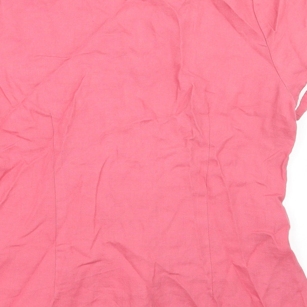 Sara Isabella Womens Pink  Linen Basic Blouse Size L V-Neck