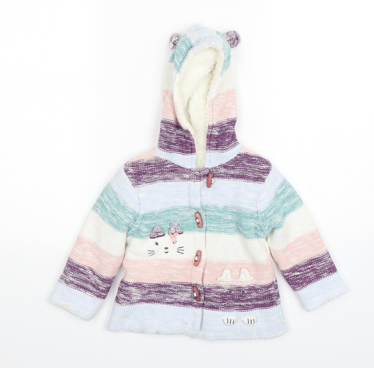 Nutmeg Girls Multicoloured Striped Cotton Cardigan Jumper Size 18-24 Months  Pullover