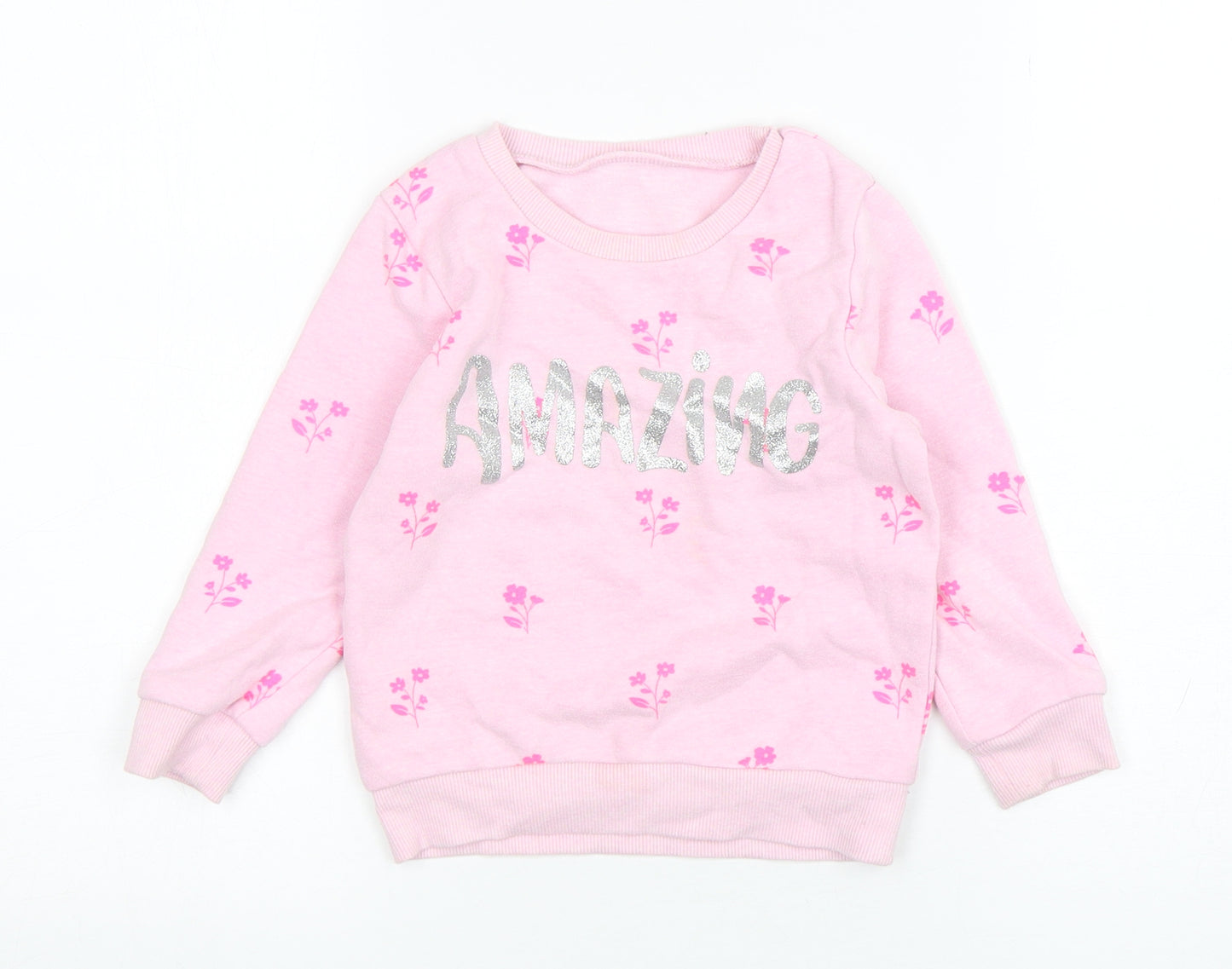 Dunnes Stores Girls Pink Floral Cotton Pullover Sweatshirt Size 2-3 Years  Pullover