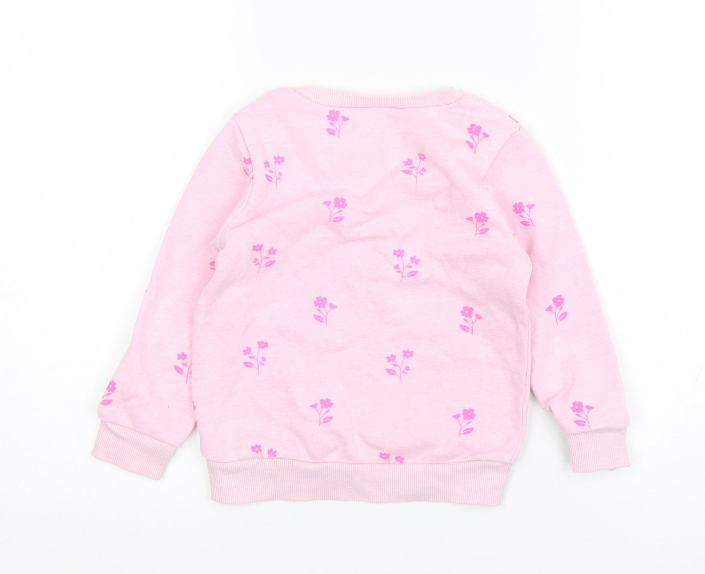 Dunnes Stores Girls Pink Floral Cotton Pullover Sweatshirt Size 2-3 Years  Pullover