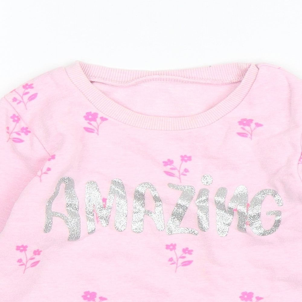 Dunnes Stores Girls Pink Floral Cotton Pullover Sweatshirt Size 2-3 Years  Pullover