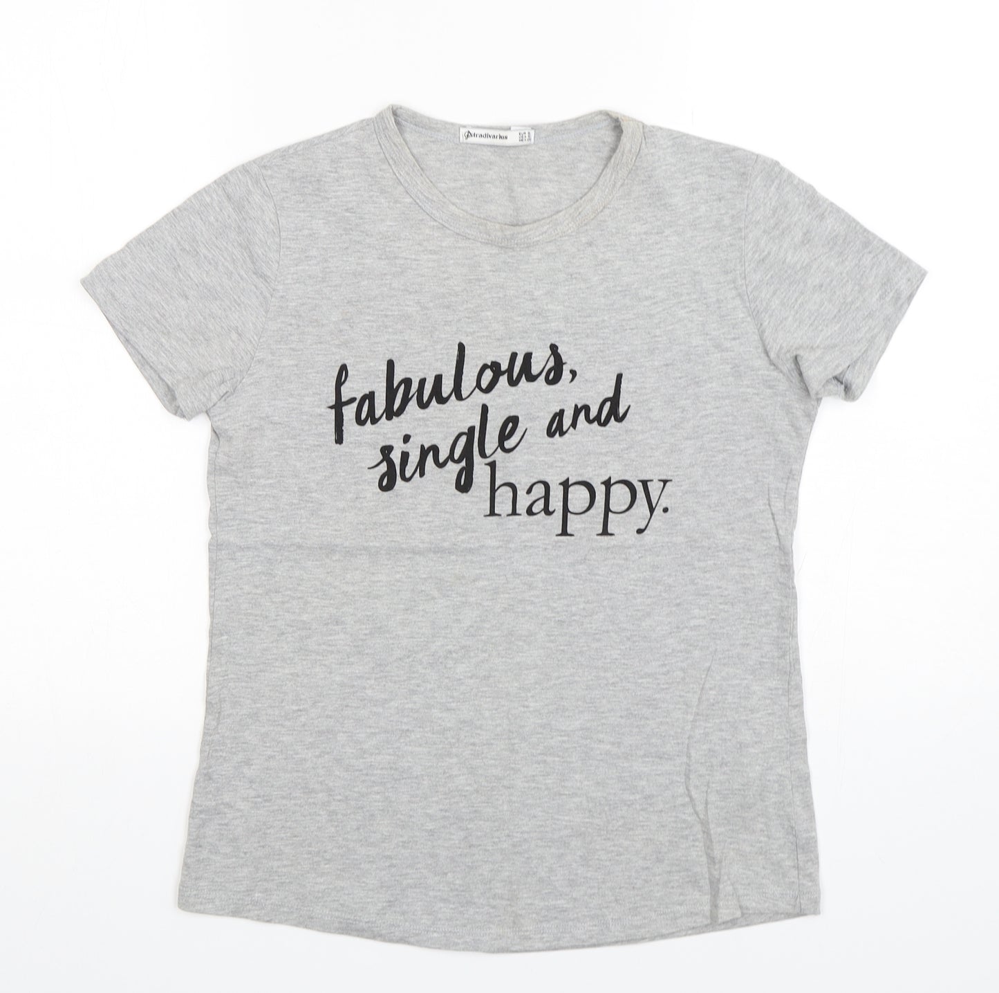 Stradivarius Womens Grey  Cotton Basic T-Shirt Size S Round Neck