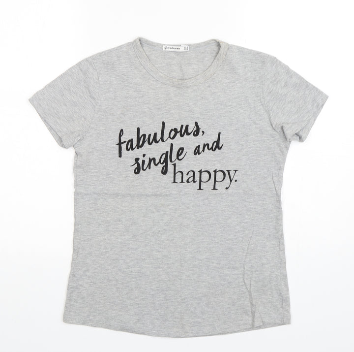 Stradivarius Womens Grey  Cotton Basic T-Shirt Size S Round Neck